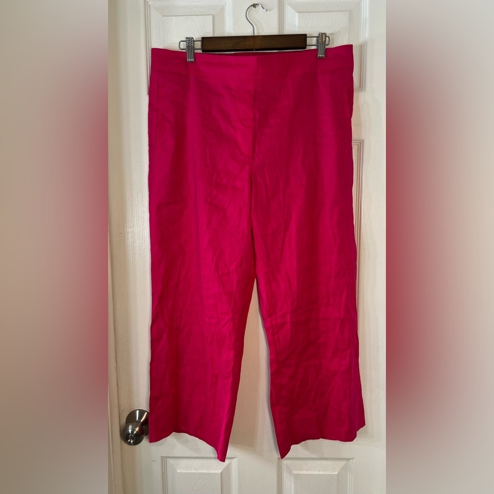 CORTONNAIRE Pants Womens L  Pink Linen Blend Pockets Elastic Waistband‎ NWT